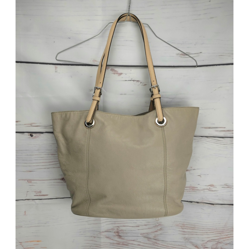 Michael Kors Bedford Gray Pebbled Leather Tote Shoulder Bag Silver Hardware - Picture 3 of 14